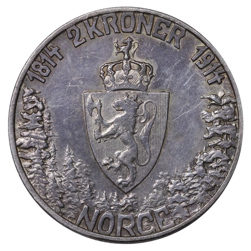 555 - Norway, King Haakon VII (1905-1957), 2 kroner, 1914 year, Silver, 15 gr, KM#377, 100th Anniversary o... 