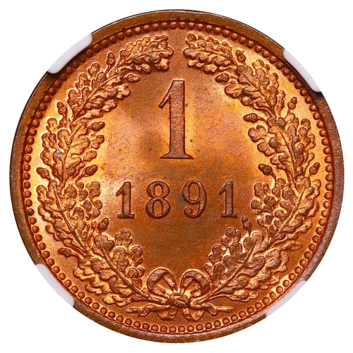 569 - Austrian Empire, Emperor Francis Joseph I (1848-1916), 1 kreuzer, 1891 year, Copper, 3,3 gr, KM#2187... 