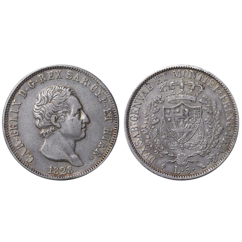 575 - Kingdom of Piedmont-Sardinia (Italian States), King Charles Felix (1821-1831), 5 lire, 1828 year, Si... 