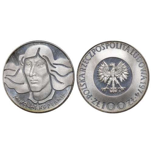 577 - Poland, Polish People's Republic (1952-1989), 100 zlotys, 1974 year, Silver, 16,5 gr, Y#68, 500th An... 