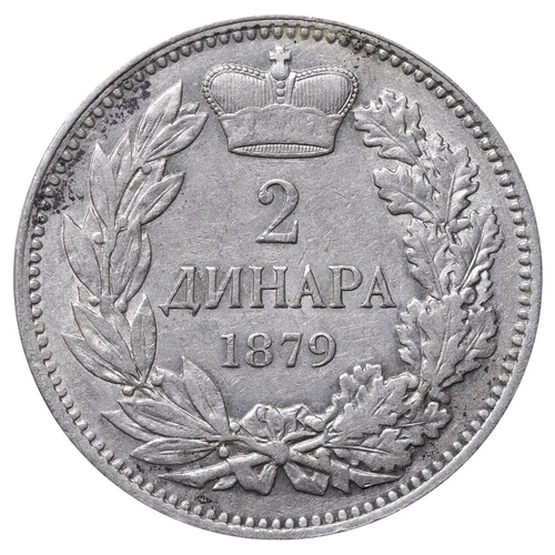 581 - Serbia, Prince Milan Obrenovich IV (1868-1882), 2 dinars, 1879 year, Silver, 10 gr, KM#11