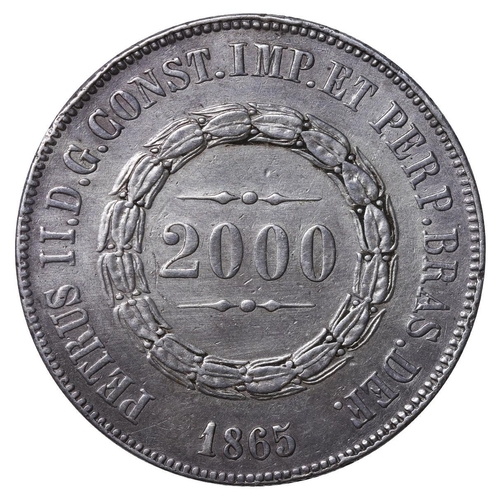 585 - Brazil, Emperor Peter II the Magnanimous (1831-1889), 2000 reis, 1865 year, Silver, 25,5 gr, KM#466