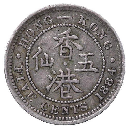 597 - Hong Kong (China), Queen Victoria (1842-1901), 5 cents, 1884 year, Silver, 1,3577 gr, KM#5