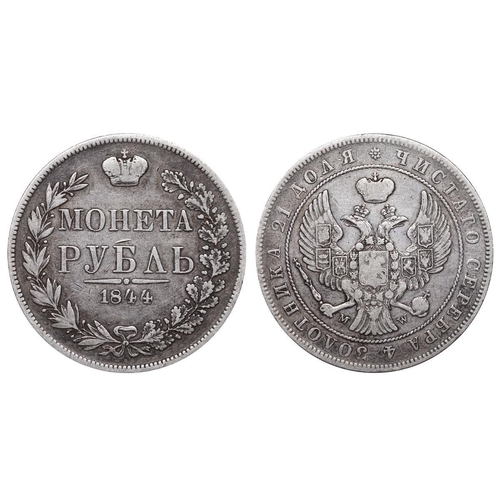 61 - Russian Empire, Emperor Nicholas I (1825-1855), 1 rouble, 1844 year, Silver, 20,73 gr, C#168.2, bitk... 