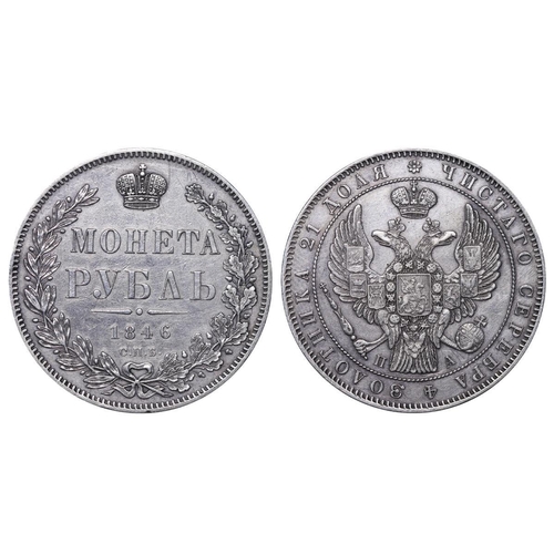 63 - Russian Empire, Emperor Nicholas I (1825-1855), 1 Rouble, 1846 year, Silver, 20,73 gr, C#168.1, bitk... 