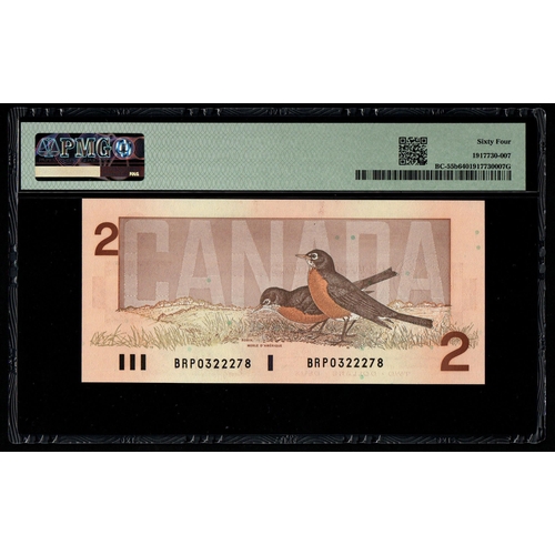 642 - Canada, Bank of Canada BC-55b 1986 $2 - Printer: BABN S/N BRP0322278 - G.G. Thiessen | J.W. Crow
64 ... 