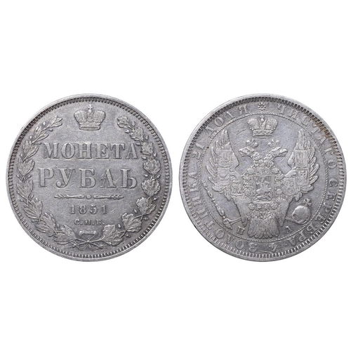 68 - Russian Empire, Emperor Nicholas I (1825-1855), 1 rouble, 1851 year, Silver, 20,73 gr, C#168.1, bitk... 