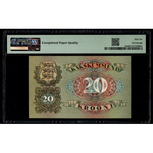 765 - Estonia, Bank of Estonia Pick# 64a 1932 20 Krooni S/N 1324248 - Wmk: 20 Between Zigzag Lines 66 Gem ... 