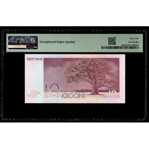 767 - Estonia, Bank of Estonia Pick# 72b 1992 (ND 1994) 10 Krooni - Printer: TDLR S/N BB000989 - Wmk: Arms... 