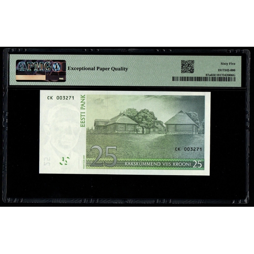 780 - Estonia, Bank of Estonia Pick# 87a 2007 25 Krooni - Printer: G&D S/N CK003271 - Wmk: A. Hansen-Tamms... 