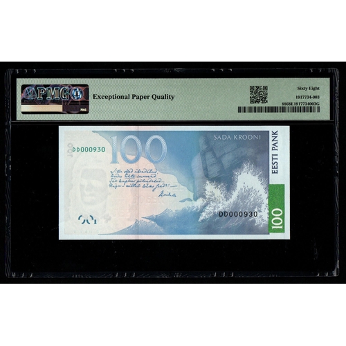 781 - Estonia, Bank of Estonia Pick# 88 2007 100 Krooni - Printer: G&D S/N DD000930 - Wmk: L. Koidula & 10... 