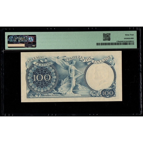 823 - Greece, Bank of Greece Pick# 170a ND (1944) 100 Drachmai - Printer: W&S S/N E.H-173 733278 - Wmk: Th... 