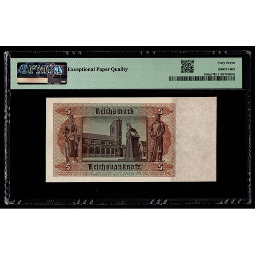 834 - Germany, Reichsbanknote Pick# 186a 1942 5 Reichsmark S/N B11293239 - Wmk: 