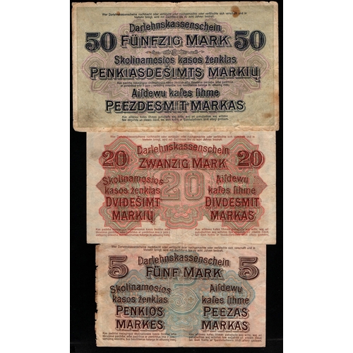 873 - Germany, 3 Banknotes - 50 Mark, E 279139; 20 Mark, A 53, 5617; 5 Mark, C 557626, 1918 year