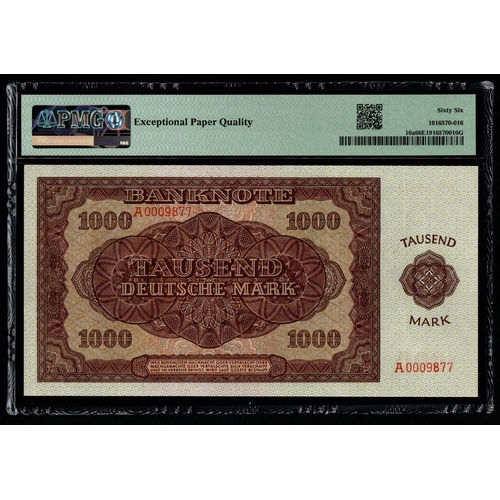 876 - Germany - Democratic Republic
Pick# 16a 1948 1000 Deutsche Mark
S/N A0009877 - Deutsche Notenbank 66... 