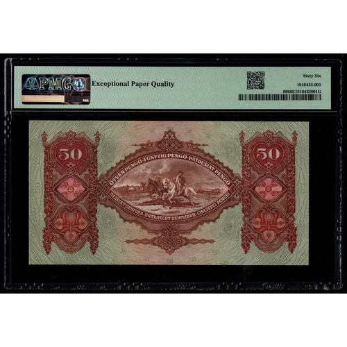 894 - Hungary, National Bank Pick# 99 1932 50 Pengö
S/N D185 091534 66 Gem Uncirculated