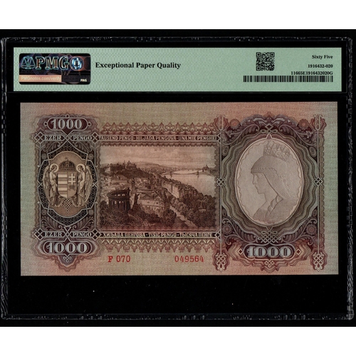 895 - Hungary, National Bank Pick# 116 1943 1000 Pengö S/N F070 049564 65 Gem Uncirculated