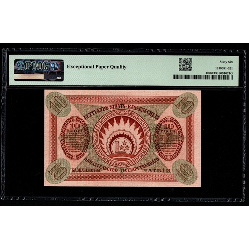 932 - Latvia, Government Currency Note Pick# 4f 1919 10 Rubli - Wmk: Light Lines S/N K479023 - Sign. #4 & ... 