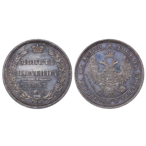 130 - Russian Empire, Emperor Alexander II (1855-1881), 1 poltina, 1857 year, Silver, 10,37 gr, C#167.1, b... 