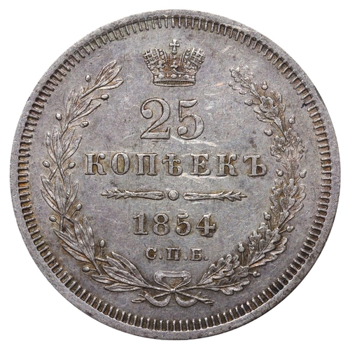 149 - Russian Empire, Emperor Nicholas I (1825-1855), 25 kopecks, 1854 year, Silver, 5,18 gr, C#166.1, bit... 