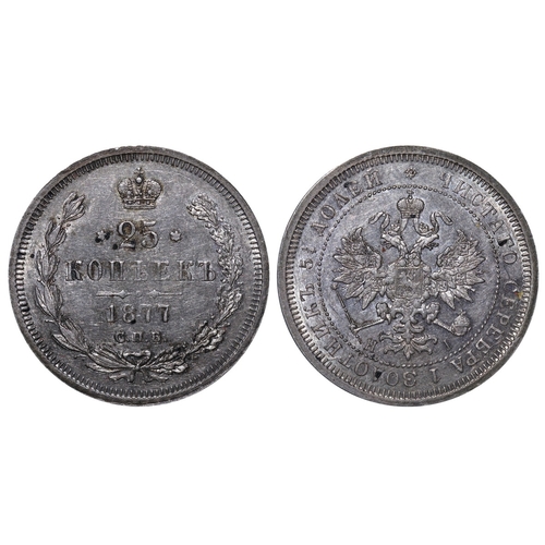 152 - Russian Empire, Emperor Alexander II the Liberator (1855 - 1881), 25 kopecks, 1877 year, Silver, 5,1... 