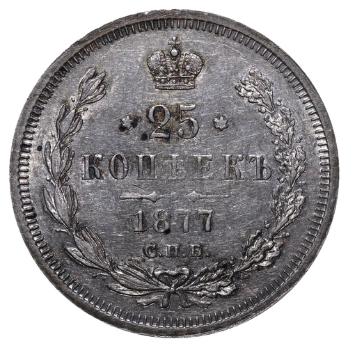 152 - Russian Empire, Emperor Alexander II the Liberator (1855 - 1881), 25 kopecks, 1877 year, Silver, 5,1... 