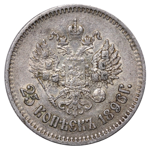 154 - Russian Empire, Emperor Nicholas II (1894-1917), 25 kopecks, 1896 year, Silver, 5 gr, Y#57, bitkin 9... 