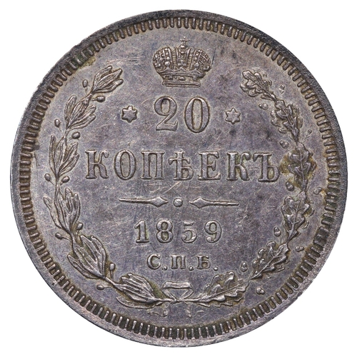 167 - Russian Empire, Emperor Alexander II (1855-1881), 20 kopecks, 1859 year, Silver, 4,08 gr, Y#22.1, bi... 