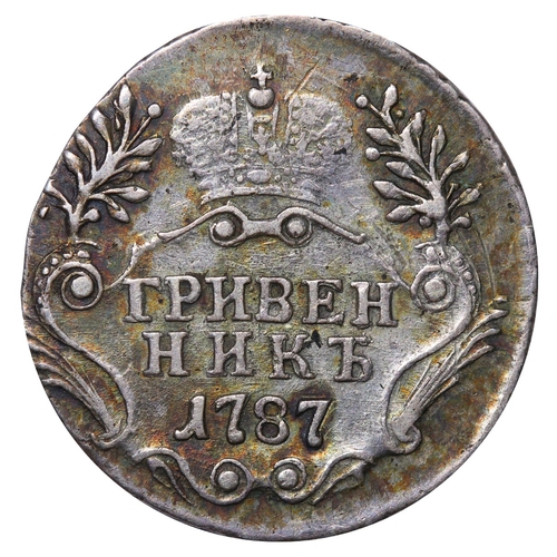 195 - Russian Empire, Empress Catherine II (1762-1796), 1 grivennik, 1787 year, Silver, 2,37 gr, C#61c, bi... 