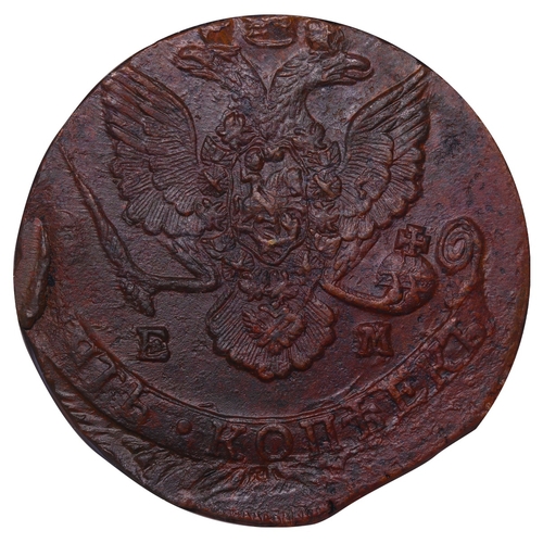 203 - Russian Empire, Empress Catherine II (1762-1796), 5 kopecks, 1786 year, Copper, 51.2 gr, C#59.3, bit... 