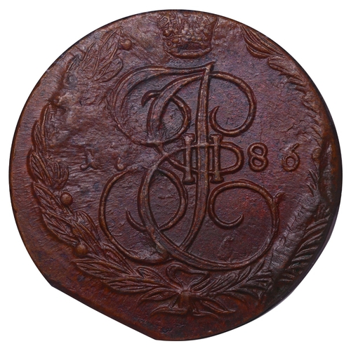 203 - Russian Empire, Empress Catherine II (1762-1796), 5 kopecks, 1786 year, Copper, 51.2 gr, C#59.3, bit... 