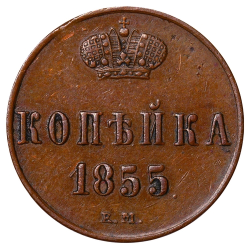 272 - Russian Empire, Emperor  Nicholas I (1825-1855), 1 kopeck, 1855 year, Copper, 5,12 gr, C#149, bitkin... 