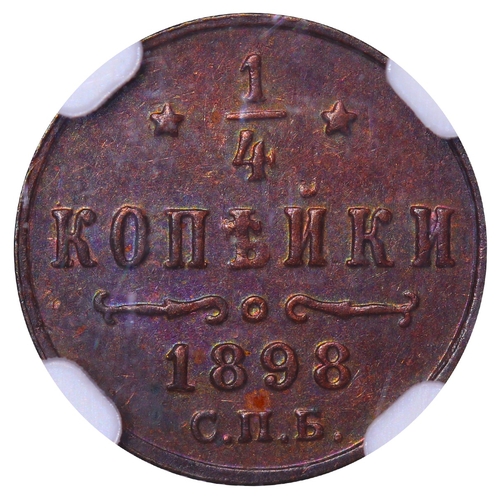 302 - Russian Empire, Emperor Nicholas II (1894-1917), 1/4 kopeck, 1898 year, Copper, 0.82 gr, Y#â¯47.1, ... 