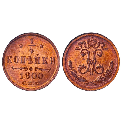 303 - Russian Empire, Emperor Nicholas II (1894-1917), 1/4 kopeck, 1900 year, Copper, 0.82 gr, Y#â¯47.1, ... 