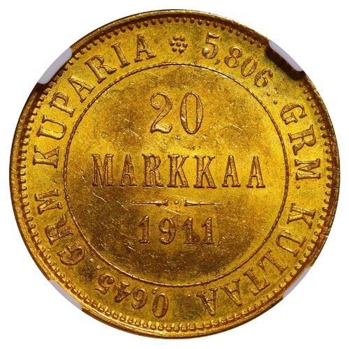 314 - Russian Empire, Finland, Emperor Nicholas II (1894-1917), 20 markkaa, 1911 year, Gold, 6,4516 gr, KM... 