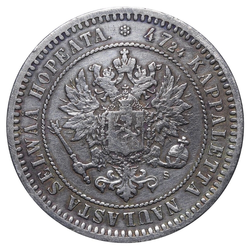 318 - Russian Empire, Finland, Emperor Alexander II (1855-1881), 2 markkaa, 1870 year, Silver, 10,3657 gr,... 