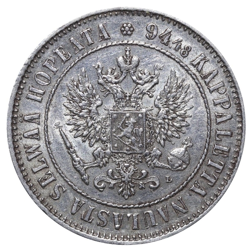 319 - Russian Empire, Finland, Emperor Nicholas II (1894-1917), 1 markka, 1908 year, Silver, 5,18 gr, KM#3... 