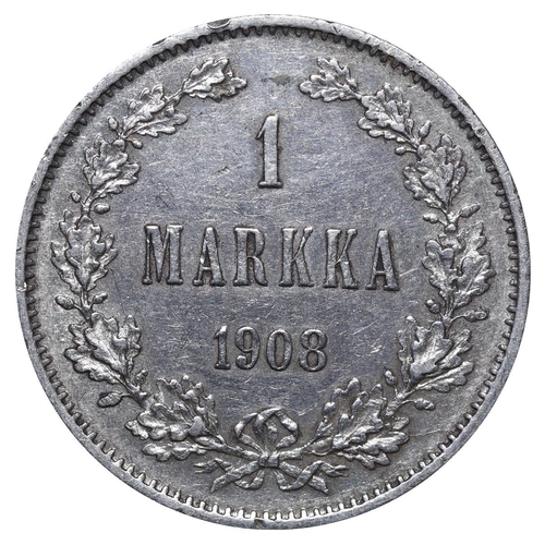 320 - Russian Empire, Finland, Emperor Nicholas II (1894-1917), 1 markka, 1908 year, Silver, 5,18 gr, KM#3... 