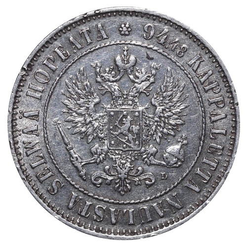 320 - Russian Empire, Finland, Emperor Nicholas II (1894-1917), 1 markka, 1908 year, Silver, 5,18 gr, KM#3... 