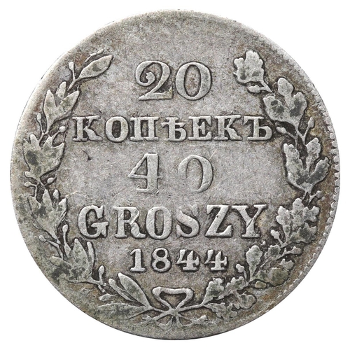 325 - Russian Empire, Poland (Polish States), Emperor Nicholas I (1825-1855), 40 groszy / 20 kopeek, 1844 ... 