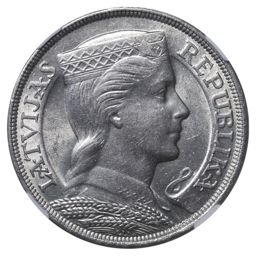 402 - Latvia, President Gustavs Zemgals (1927-1930), 5 lati, 1929 year, Silver, 25 gr, KM#9, In MS 63: 81,... 