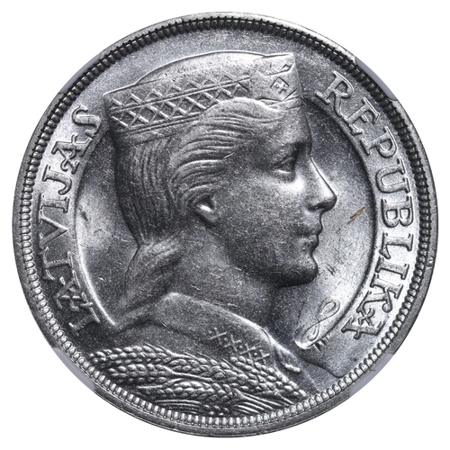 411 - Latvia, President Alberts Kviesis (1930-1936), 5 lati, 1931 year, Silver, 25 gr, KM#9, In MS 62: 244... 