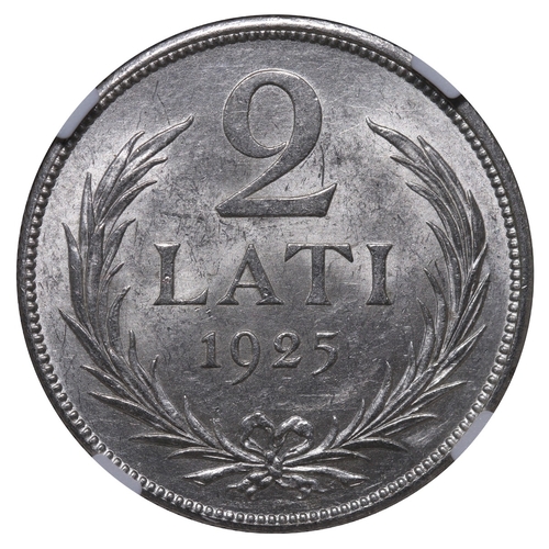 421 - Latvia, President Janis Chakste (1922-1927), 2 lati, 1925 year, Silver, 10 gr, KM#8, In MS 62: 50, I... 