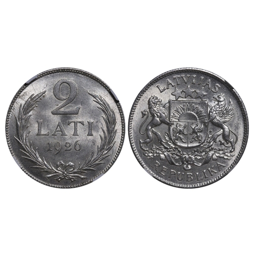 422 - Latvia, President Janis Chakste (1922-1927), 2 lati, 1926 year, Silver, 10 gr, KM#8, In MS 63: 52, I... 