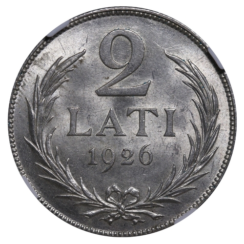 422 - Latvia, President Janis Chakste (1922-1927), 2 lati, 1926 year, Silver, 10 gr, KM#8, In MS 63: 52, I... 