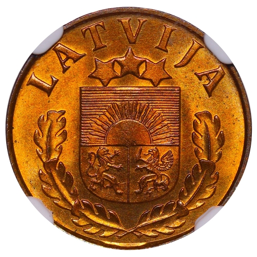 429 - Latvia, President Karlis Ulmanis (1936-1940), 1 santims, 1937 year, Bronze, 1,8 gr, KM#10, In MS 63 ... 