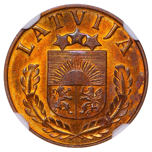 430 - Latvia, President Karlis Ulmanis (1936-1940), 1 santims, 1938 year, Bronze, 1,8 gr, KM#10, In MS 63 ... 