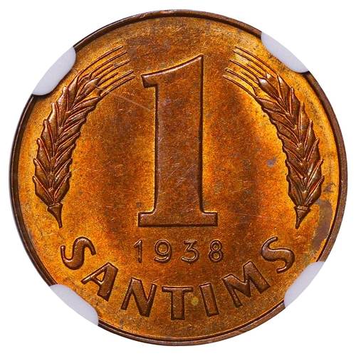 430 - Latvia, President Karlis Ulmanis (1936-1940), 1 santims, 1938 year, Bronze, 1,8 gr, KM#10, In MS 63 ... 