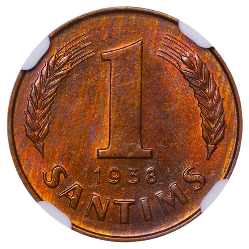 431 - Latvia, President Karlis Ulmanis (1936-1940), 1 santims, 1938 year, Bronze, 1,8 gr, KM#10, In MS 62 ... 