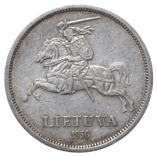 436 - Lithuania, President Antanas Smetona (1926-1940), 5 litai, 1936 year, Silver, 9 gr, KM#82, Jonas Bas... 